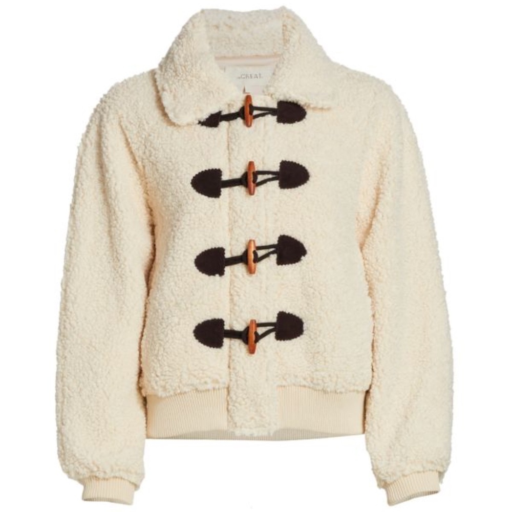THE GREAT. Faux Shearling Toggle Jacket. Cream Size 0 (XS) - Picture 3 of 10